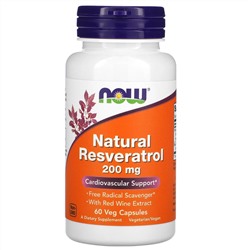 Now Foods, Натуральный Ресвератрол, 200 мг, 60 растительных капсул