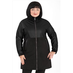 Пальто женское из экокожи и искусственной замши черного цвета на молнии
