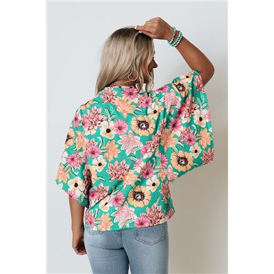 Green Vacay Floral Print Kimono