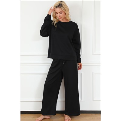 Black Ultra Loose Textured 2pcs Slouchy Outfit