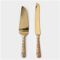 УЦЕНКА Набор для торта Goldy, 2 предмета: нож длина 27 см, лопатка длина 25 см, цвет золотой