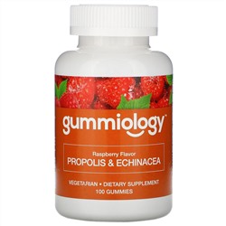 Gummiology, прополис с эхинацеей для взрослых в жевательных таблетках, с натуральным вкусом малины, 100 вегетарианских жевательных таблеток