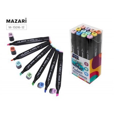 Набор  12 скетч маркеров двусторонних "FANTASIA" Pastel colors (пастельные цвета) 3.0-6.2мм M-15016-12 Mazari