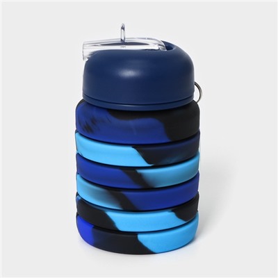Бутылка для воды складная, 500 мл, силикон, 7×21 см, цвет синий