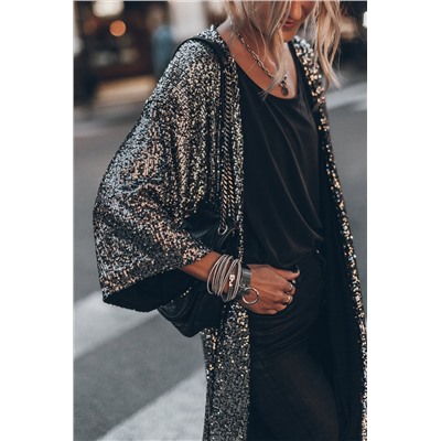 Silvery Sequin 3/4 Sleeve Kimono