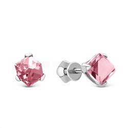 Серьги-пусеты из серебра с кристаллами Swarovski светло-розовый родированные