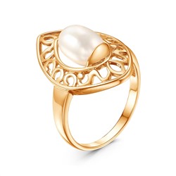 Кольцо женское из золочёного серебра с культивированным белым жемчугом 925 пробы К-3928зг1005