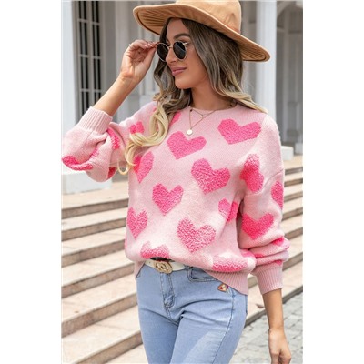 Light Pink ValentineвЂ™s Day Heart Jacquard Knit Sweater