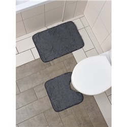 Набор ковриков для ванной и туалета Доляна «Пушистик», 2 шт, 38×40 см, 40×60 см, цвет серый