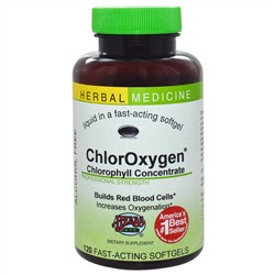 Herbs Etc., ChlorOxygen, концентрат хлорофилла, не содержит спирта, 120 быстродействующих мягких желатиновых капсул