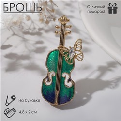 Брошь Скрипка с бабочкой 4.8х2см сине-зеленый в золоте 9192689