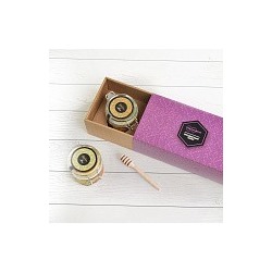 Подарочный набор "Люкс фиолетовый" мёд липовый, цветочный бугель и ложечка медовая