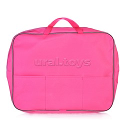 Папка менеджера широкая с внешним карманом A3 (45x35x7 см) текстильная, на молнии, с текстильными ручками, увеличенная длина 24 см, с внутренним карманом, розовая