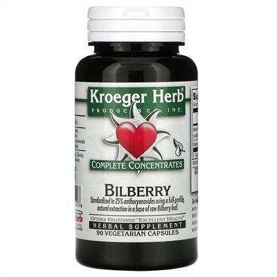 Kroeger Herb Co, Bilberry, 90 Vegetarian Capsules