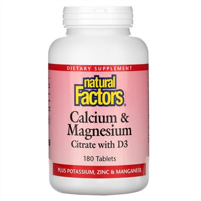 Natural Factors, цитрат кальция и магния с витамином D3, 180 таблеток