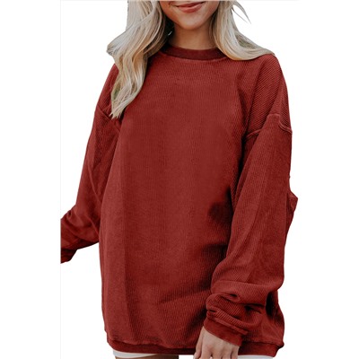 Racing Red Ribbed Corded Oversized Sweatshirt