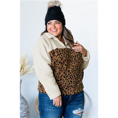 Леопардовый пушистый пуловер плюс сайз с замком