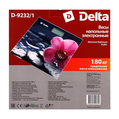Весы напольные DELTA D-9232/1, электронные, до 180 кг, рисунок "Орхидея"