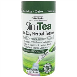 DietWorks, Чай для похудения, курс травяного очищающего от токсинов чая на 14 дней, чай матча, со вкусом клубники, 14 бумажных пакетиков