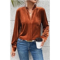 Gold Flame Frilled Collar Velvet Shirt