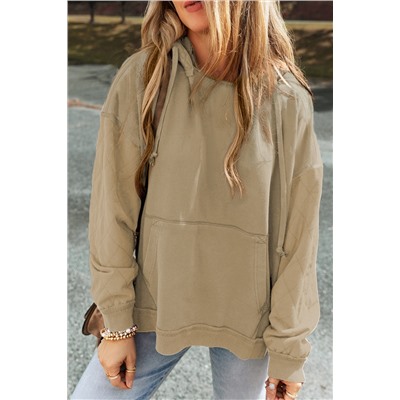 Parchment Quilted Patchwork Exposed Seam Hoodie