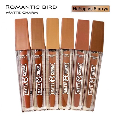 Набор матовых блесков для губ Romantic Bird Matte Sharm NO.RB199L, 6 штук