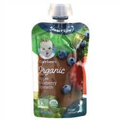 Gerber, Smart Flow, Organic, яблоко, черника и шпинат, 99 г (3,5 унции)