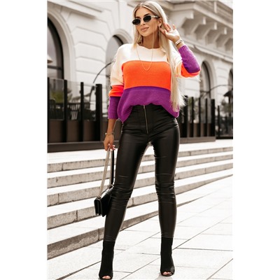 Multicolor Color Block Drop Shoulder Round Neck Knit Sweater