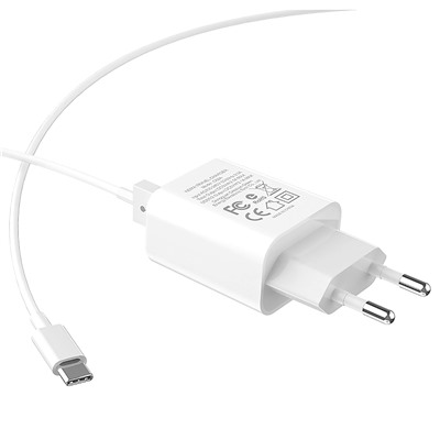 Адаптер Сетевой с кабелем Hoco C62A Victoria 2USB 2,1A/10W (USB/Type-C) (white)