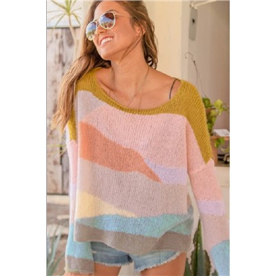 Multicolor Contrast Blocks Drop Shoulder Sweater