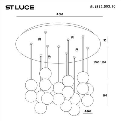 SL1512.503.10 Светильник подвесной ST-Luce Белый,Серый,Красный/Белый G9 10*5W 4000K