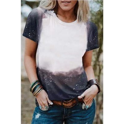 Black Tie Dye Bleached Print Short Sleeve Crewneck Top