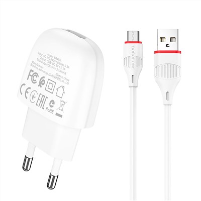 Адаптер Сетевой с кабелем Borofone BA49A Vast USB 2,1A/10W (USB/Micro USB) (white)
