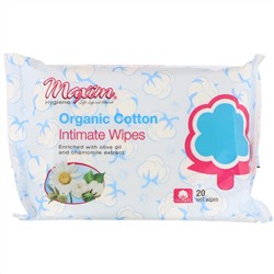 Maxim Hygiene Products, Влажные салфетки для интимной гигиены, из органического хлопка, 20 шт.