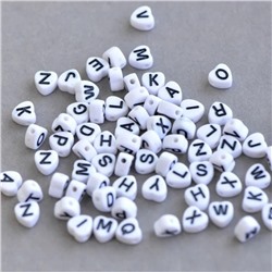 Бусина, акрил "Алфавит английский", сердечко, цвет белый, 7x7x4 мм