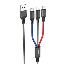 Кабель USB - Multi connector Hoco X76 3in1  100см 2A  (multicolor)
