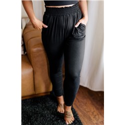 Black Plus Size Frill High Waist Pocketed Soft Pants