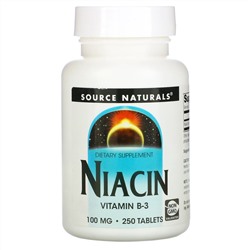 Source Naturals, ниацин, 100 мг, 250 таблеток