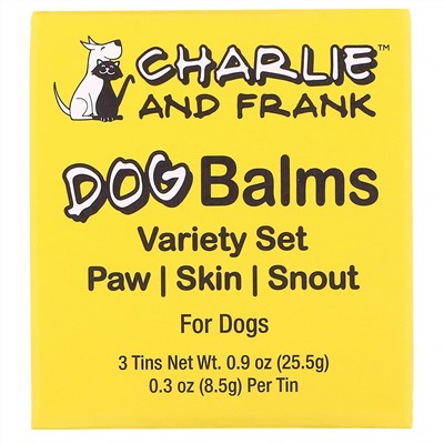 Charlie & Frank, Набор бальзамов для собак (лапы, кожа, нос), 3 баночки, 8,5 г (0,3 унции) каждая