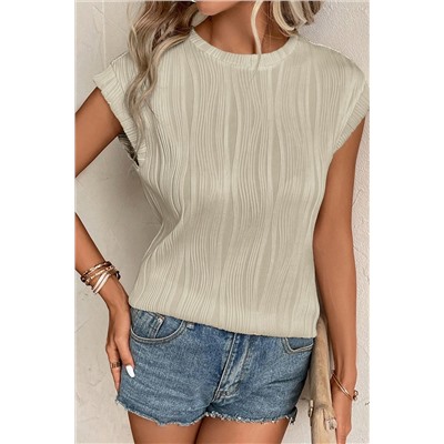 Apricot Wavy Texture Cap Sleeve Top