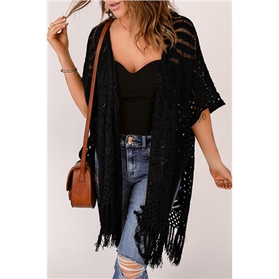 Black Loose Knitwear Kimono with Slits