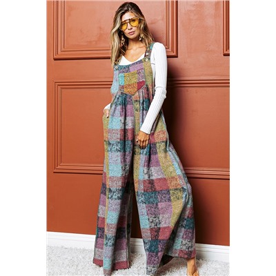 Multicolour Brushed Checkered Wide Leg Overalls