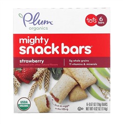 Plum Organics, Mighty Snack Bars, для малышей, клубничный вкус, 6 батончиков по 19 г (0,67 унции) каждый