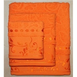 Набор махровых полотенец жаккард "Подарочный"-оранжевый 3 шт (40*70 см, 50*90 см,70*130 см) в индив. упак. хлопок 100%