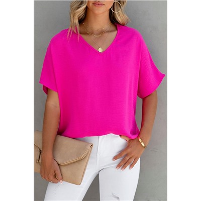 Розовая базовая блуза с V-образным вырезом