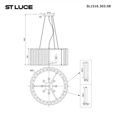 SL1516.303.08 Светильник подвесной ST-Luce Бронза, Прозрачный/Бежевый Алебастр E14 8*40W