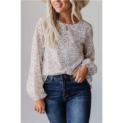 Leopard Crew Neck Long Sleeve Blouse