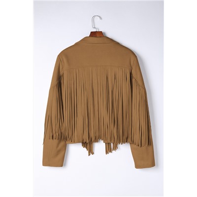 Camel Fringe Plus Size Cropped Jacket