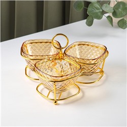 Менажница стеклянная «Круг», размер чаши 10×6,2 см, 3 шт, цвет золотой