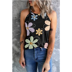 Black Sweet Floral Tank Top